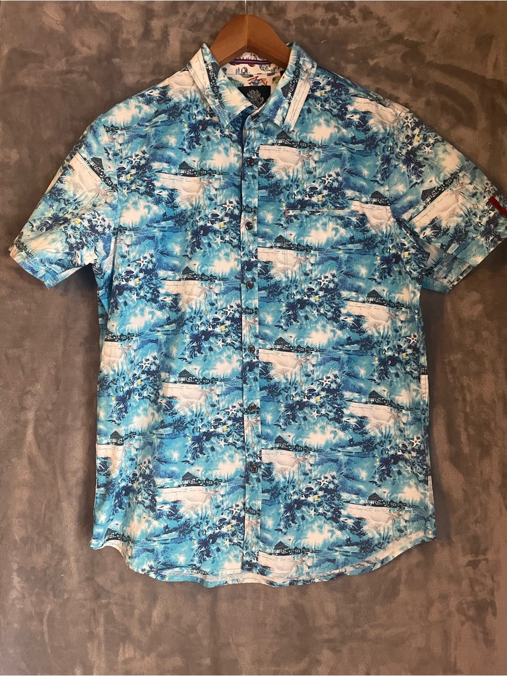 English Laundry Blue & White Short-Sleeve Tropical Button-Down Shirt